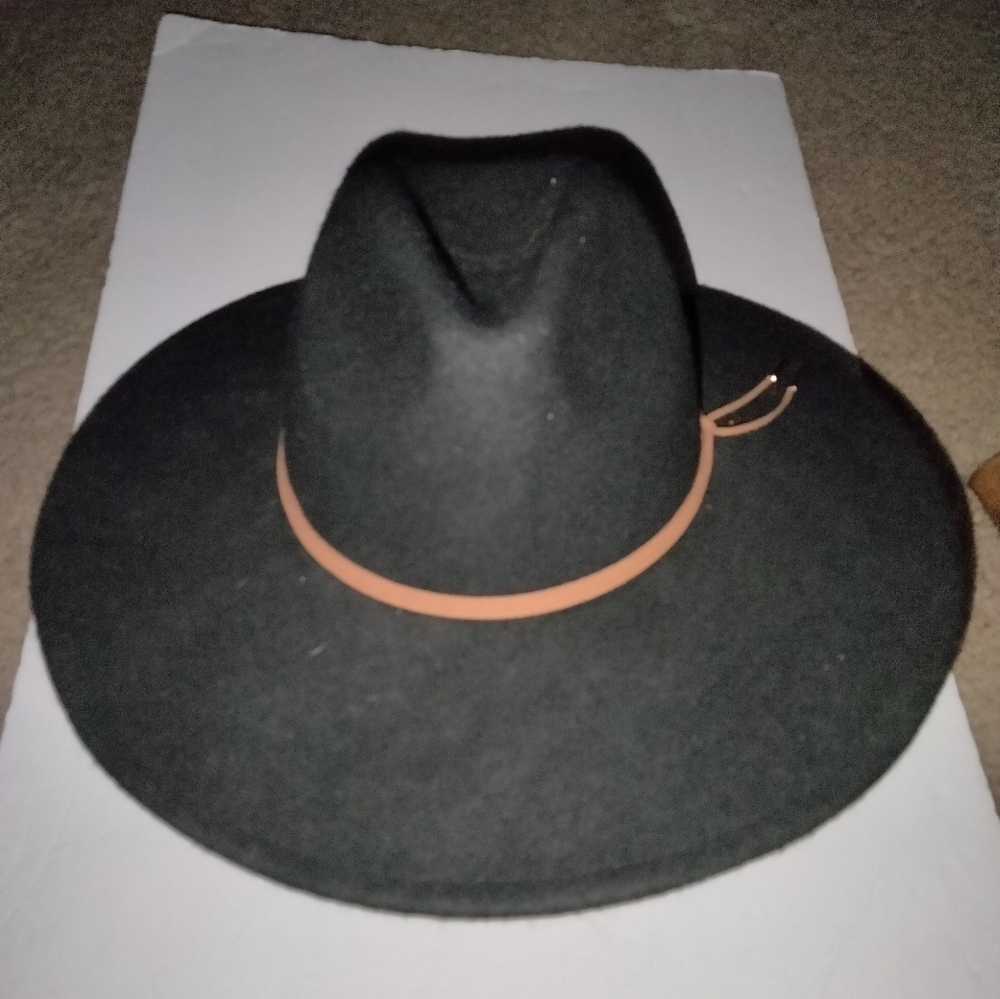 Classic (Black) Wool Blend Wide-Brim Fedora Hat with Pinch Top & Tan Strap Band